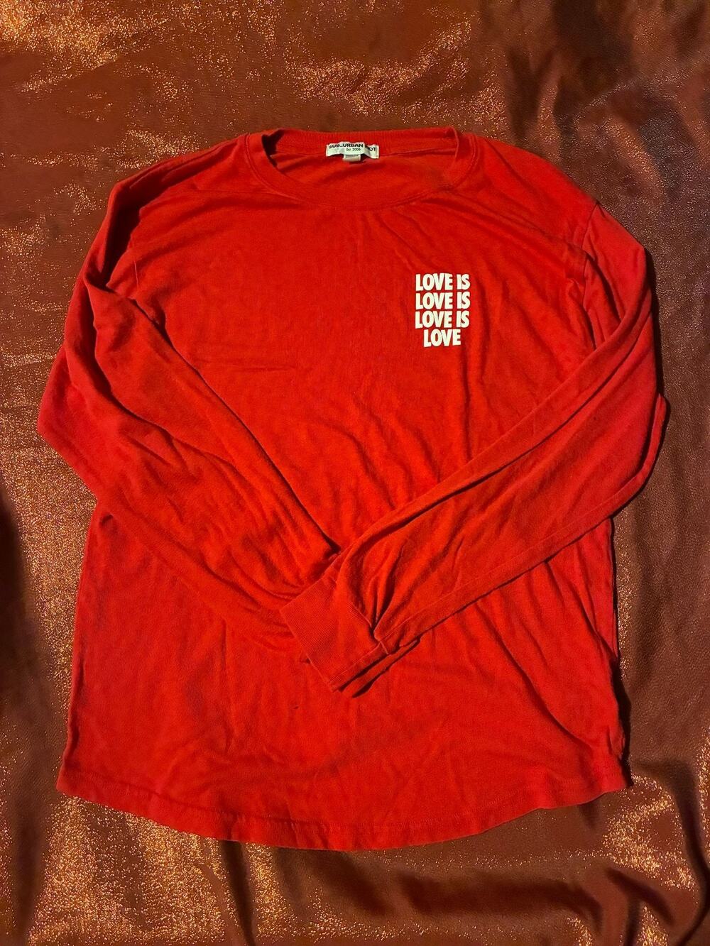 SUB_URBAN RIOT Shirt Mens M Red Long Sleeve Love Is Graphic Tee Crewneck Casual